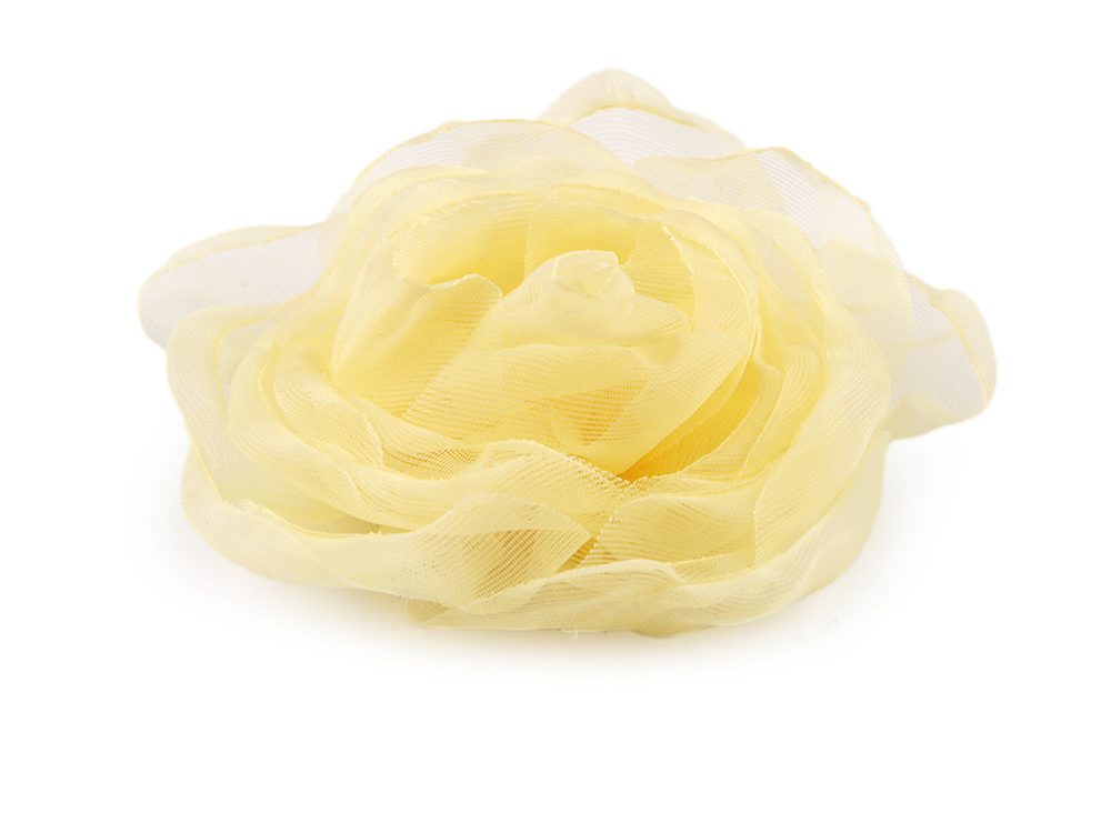 Organzový květ růže k našití a nalepení Ø8 cm - 3 žlutá světlá