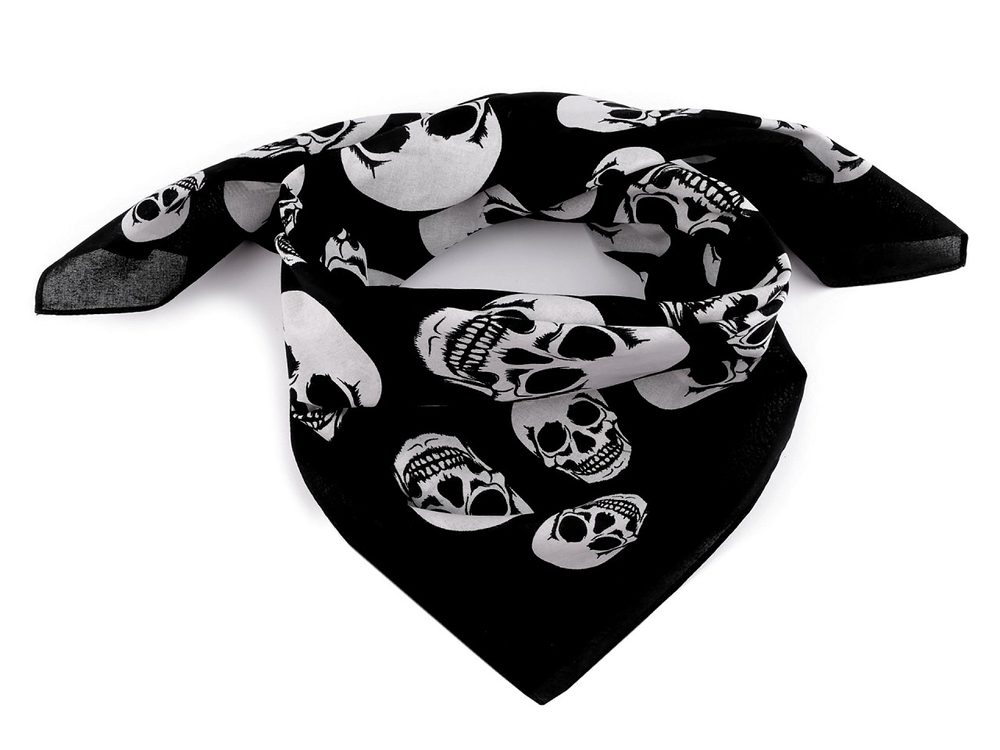Bavlněný šátek lebky 70x70 cm - 1 černá