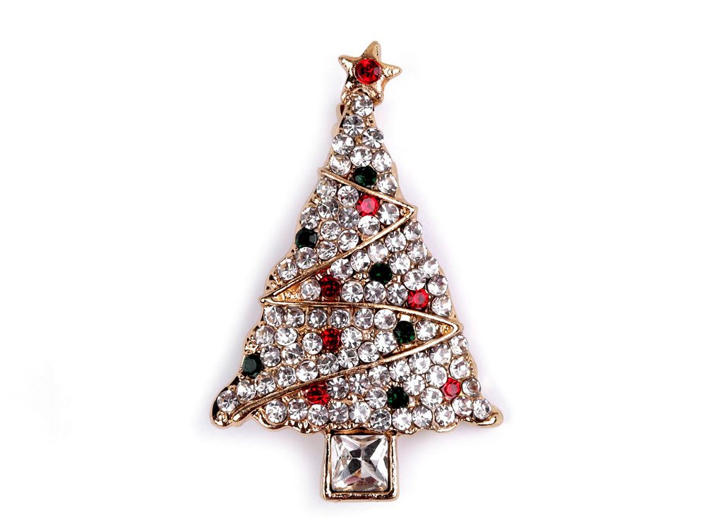 Brož s broušenými kamínky vánoční stromeček - 1 crystal multikolor