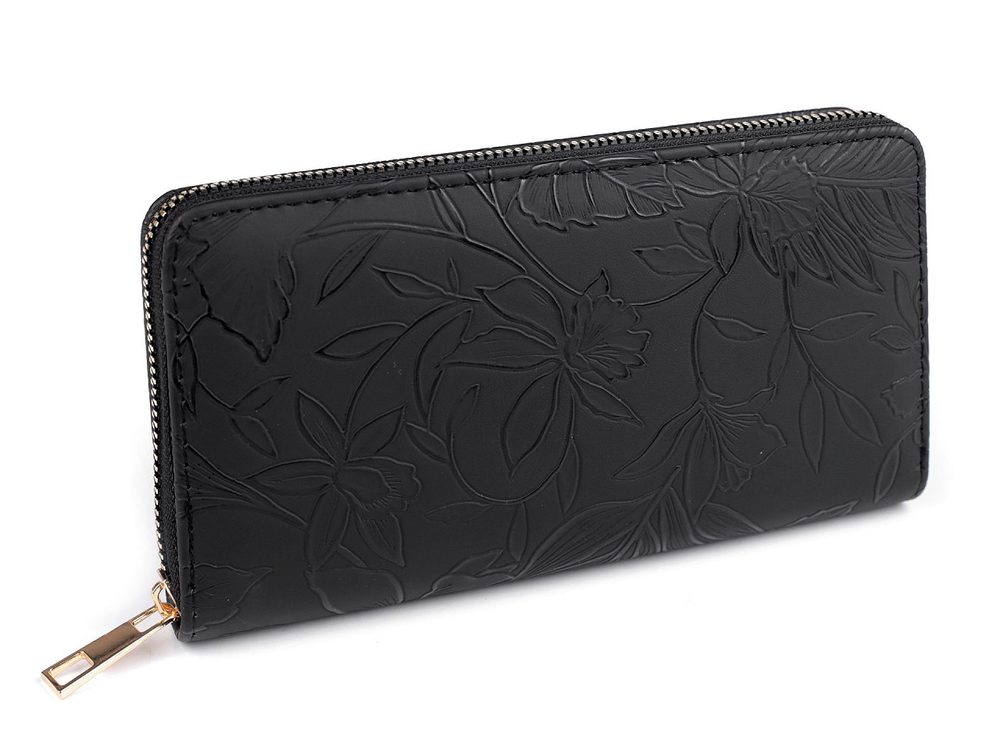 Dámská peněženka 3D květy 9,5x19 cm - 2 černá