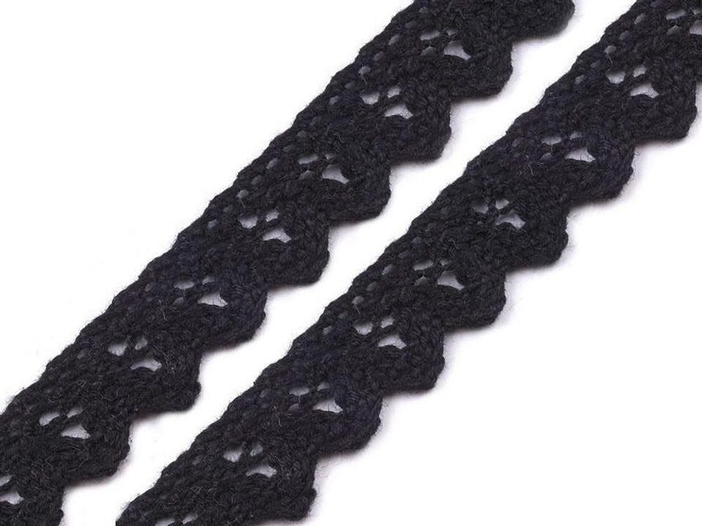 Krajka Bavlněná šíře 15 mm paličkovaná METRÁŽ - 3 černá - (bavlna)