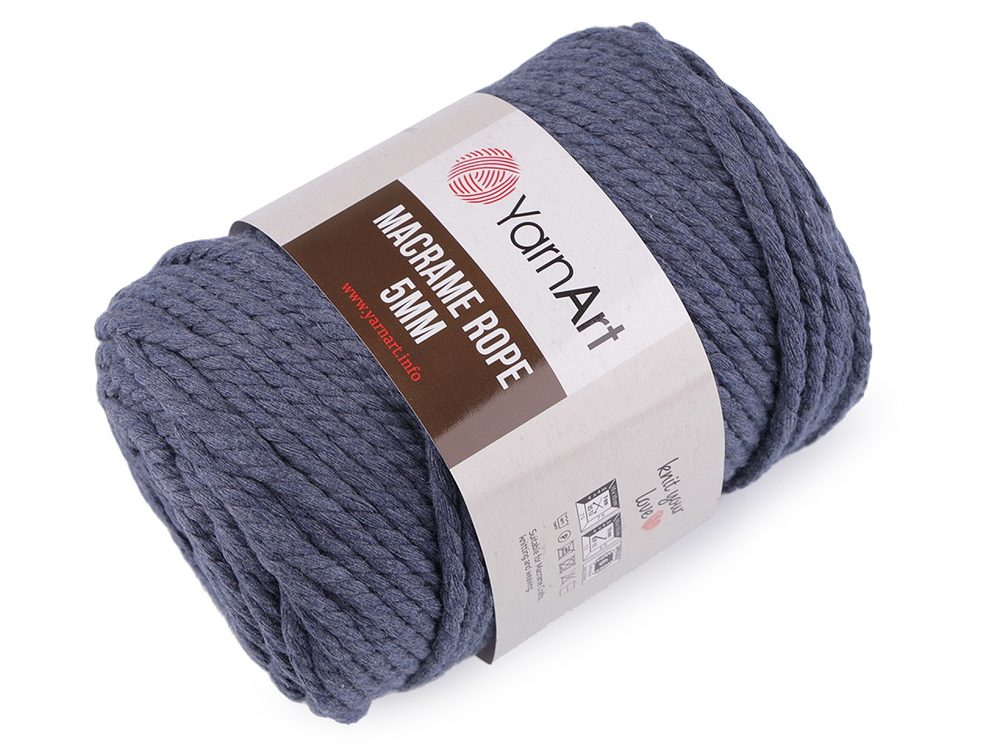 Pletací příze Macrame Rope 5 mm 500 g - 12 (761) modrá jeans