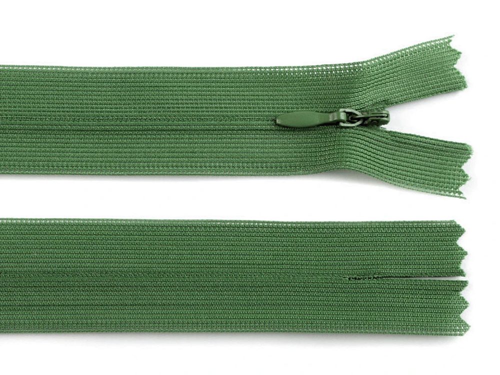 Spirálový zip skrytý šíře 3 mm délka 50 cm Dederon - 265 zelená lahvová