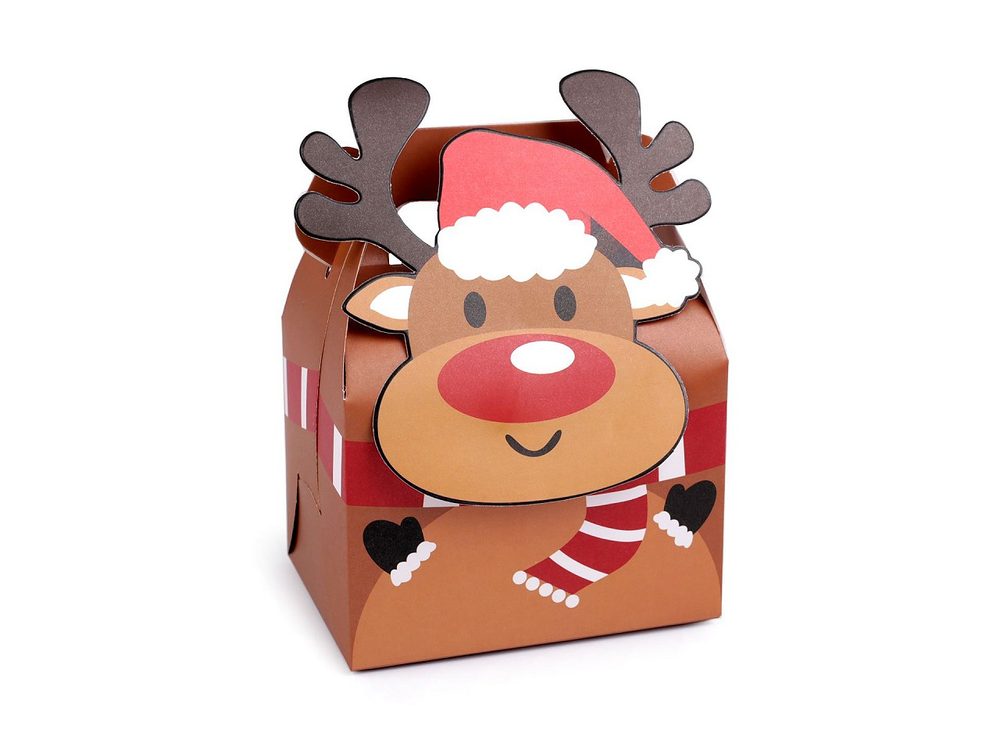 Vánoční dárková krabička sob, Mikuláš, sněhulák - 2 hnědá přírodní sob