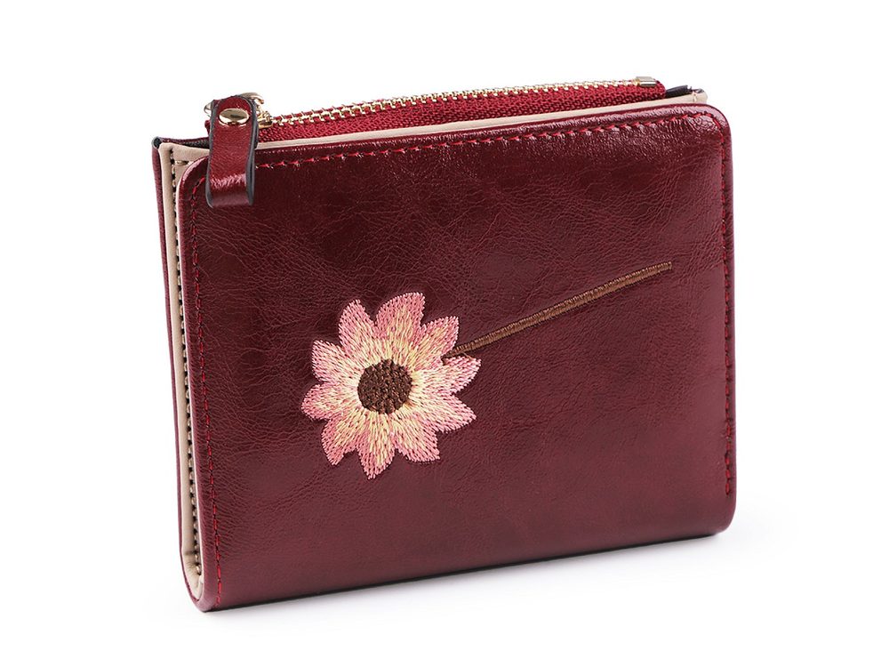 Dámská / dívčí peněženka s výšivkou 10x12 cm - 2 granátová