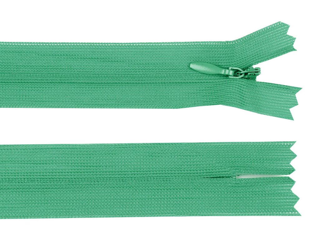 Spirálový zip skrytý šíře 3 mm délka 35 cm Dederon - 256 zelená smaragdová světlá