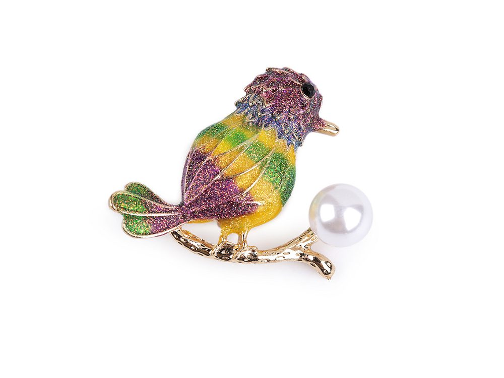 Brož ptáci - 2 fialová perla