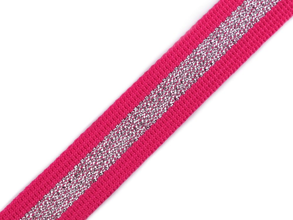 Popruh polypropylénový šíře 20 mm s lurexem METRÁŽ - 145 růžová malinová stříbrná