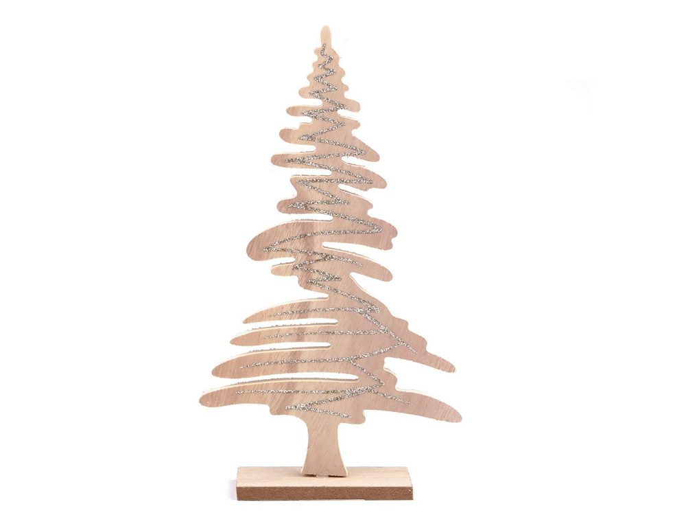 Dřevěný vánoční stromeček s glitry - přírodní sv. zlatá