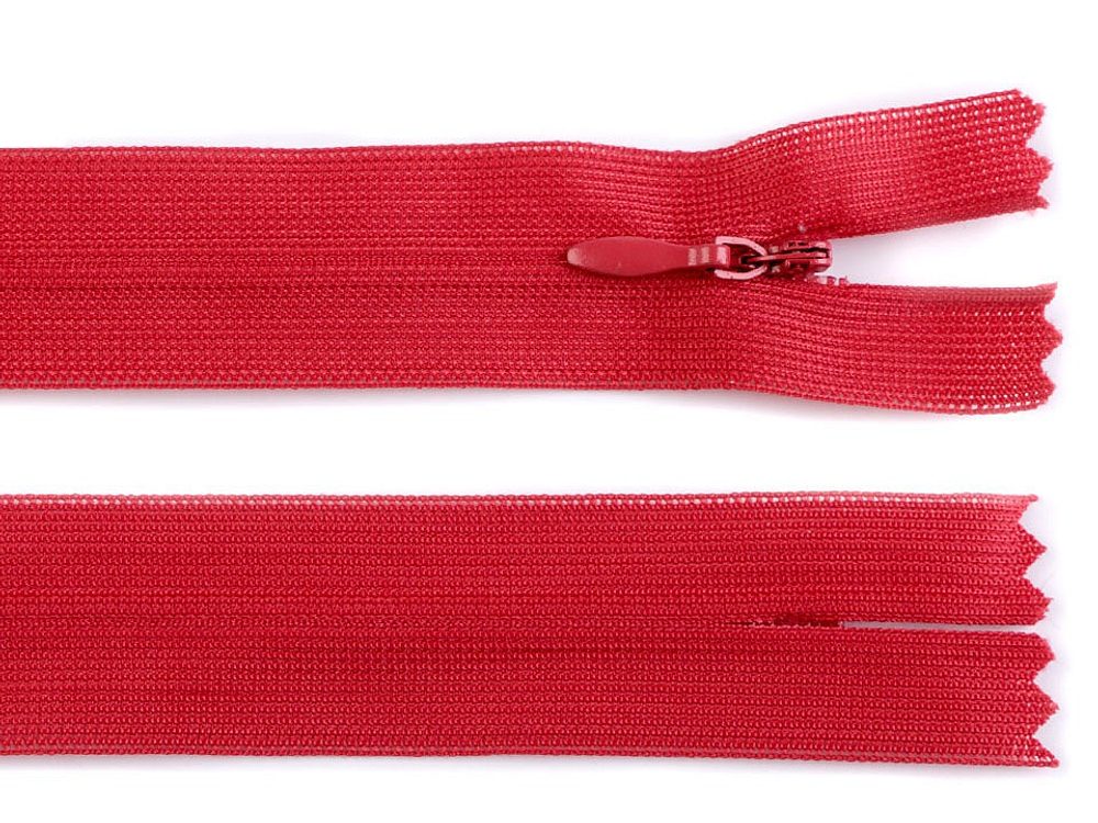 Spirálový zip skrytý šíře 3 mm délka 30 cm dederon - 148 červená