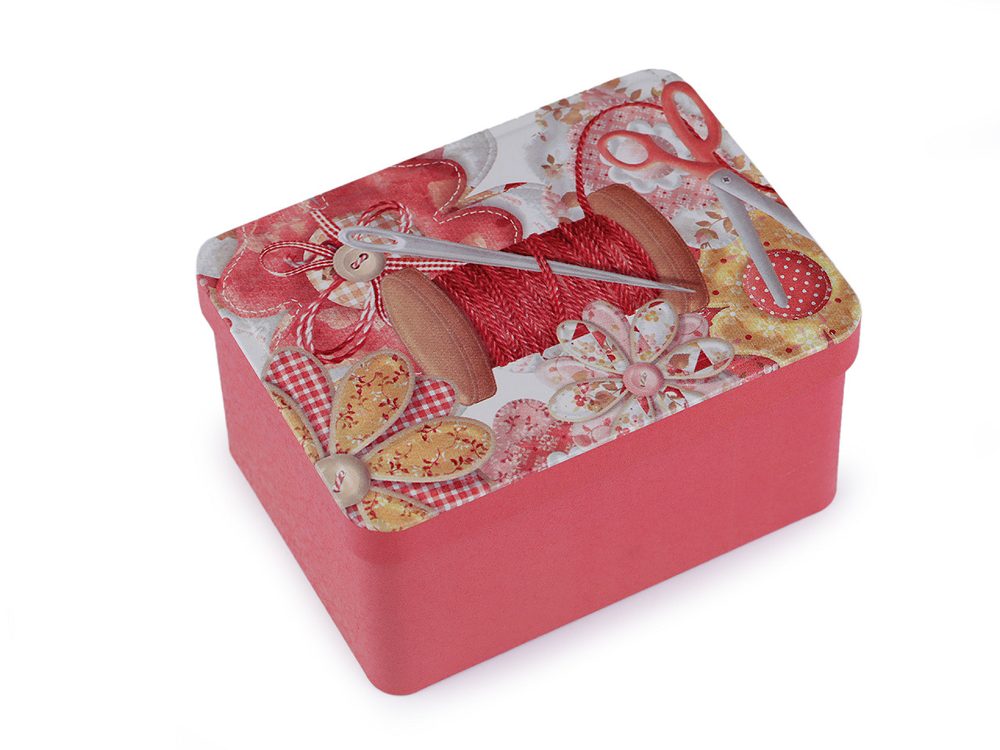 Plechová krabička na šití - 5 růžová střední