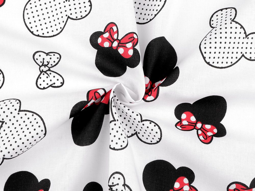 Bavlněná látka / plátno Mickey / Minnie Mouse METRÁŽ - 2 (131) bílá červená