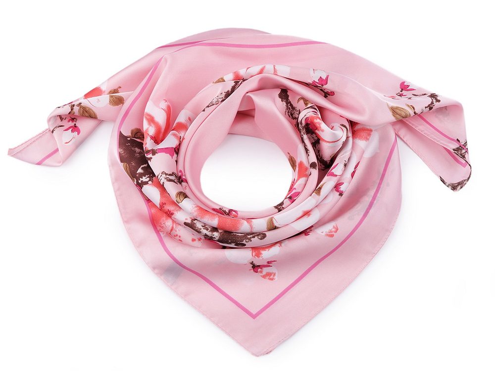 Saténový šátek magnolie 70x70 cm - 2 růžová sv.