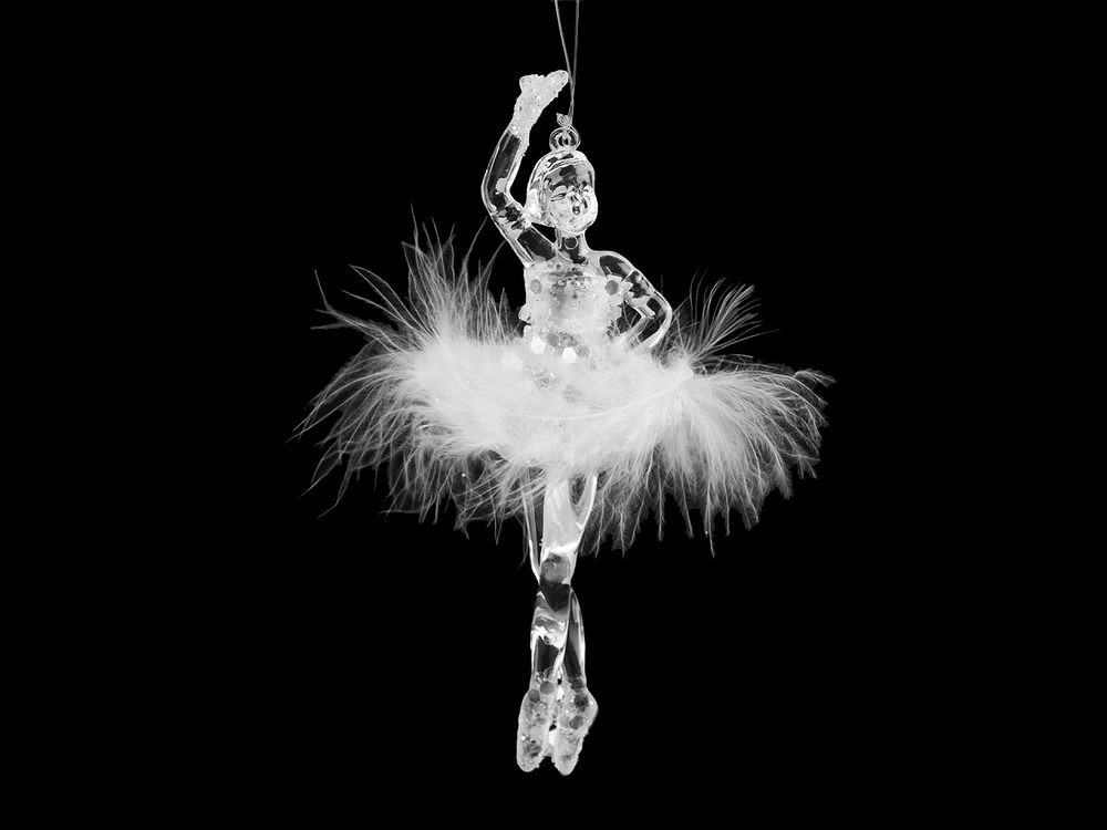 Dekorace baletka, labuť s glitry k zavěšení na stromeček - 1 transparent baletka