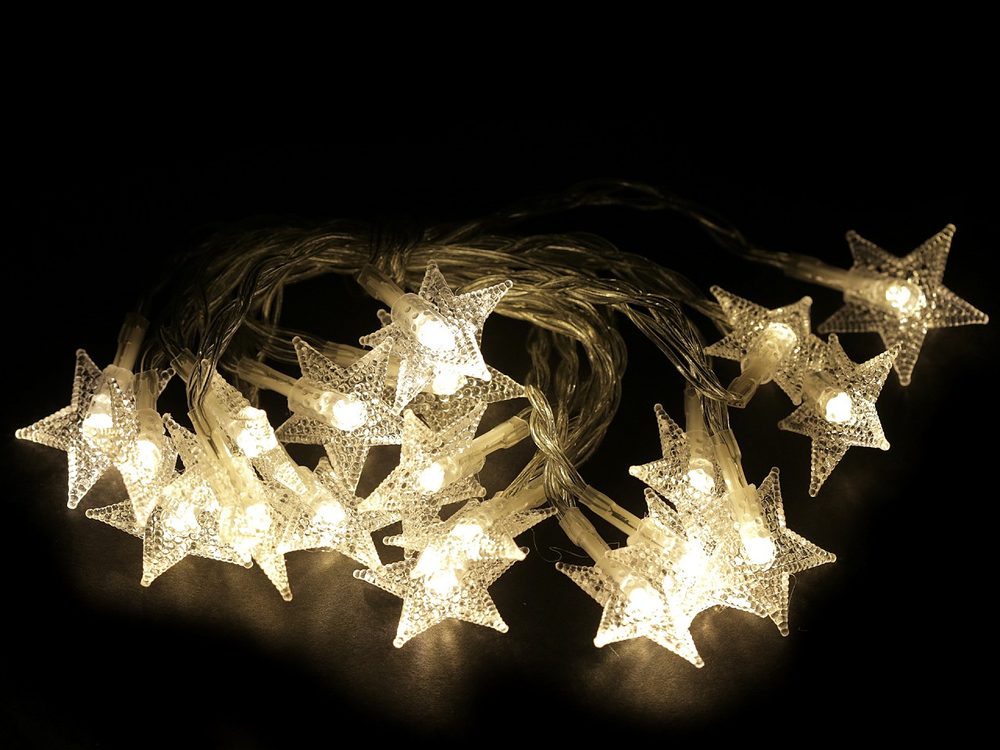 LED světelný řetěz vločky, hvězdy, stromečky na baterie - 1 transparent hvězda