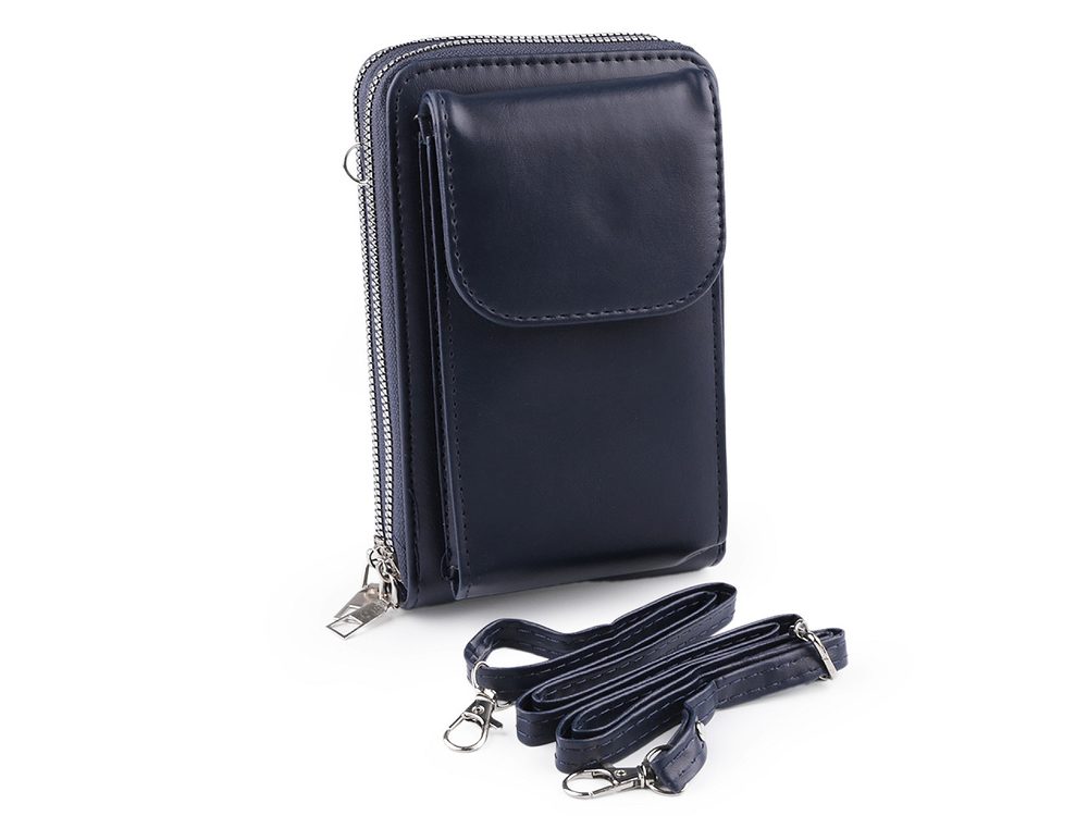 Peněženka s kapsou na mobil přes rameno crossbody 11x18cm - 4 modrá tmavá