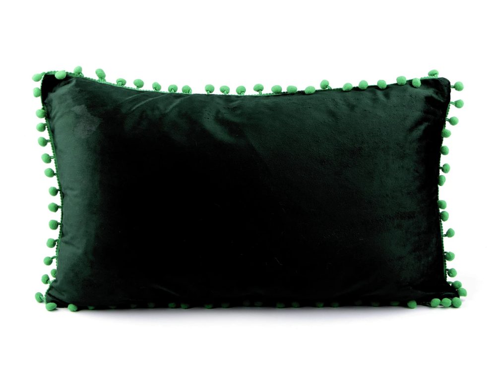 Sametový povlak na polštář s bambulkami 30x50 cm 2 kusy - 4 zelená tmavá