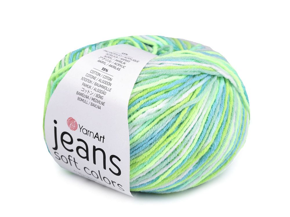 Pletací příze Jeans Soft Color 50 g - 7 (6211) zelená sv.