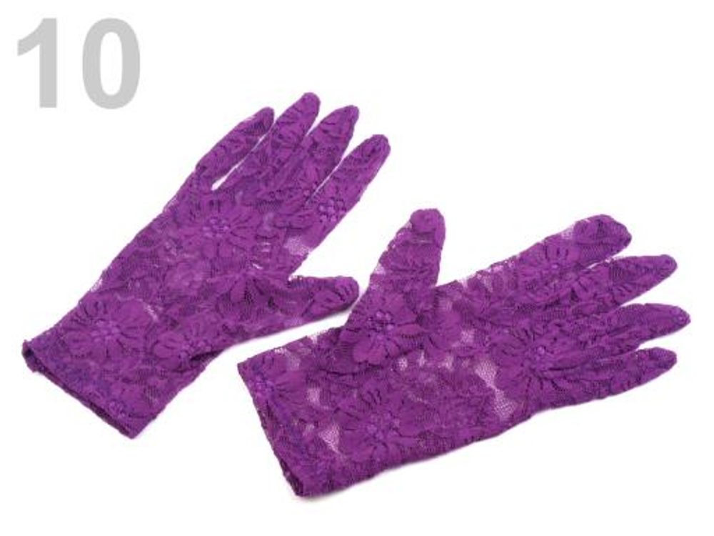 Společenské rukavice 21 cm krajkové - 10 fialová purpura