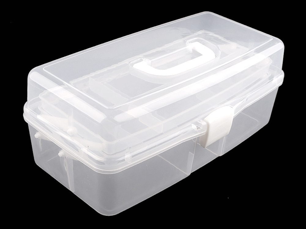 Velký plastový box / kufřík rozkládací - transparent off white