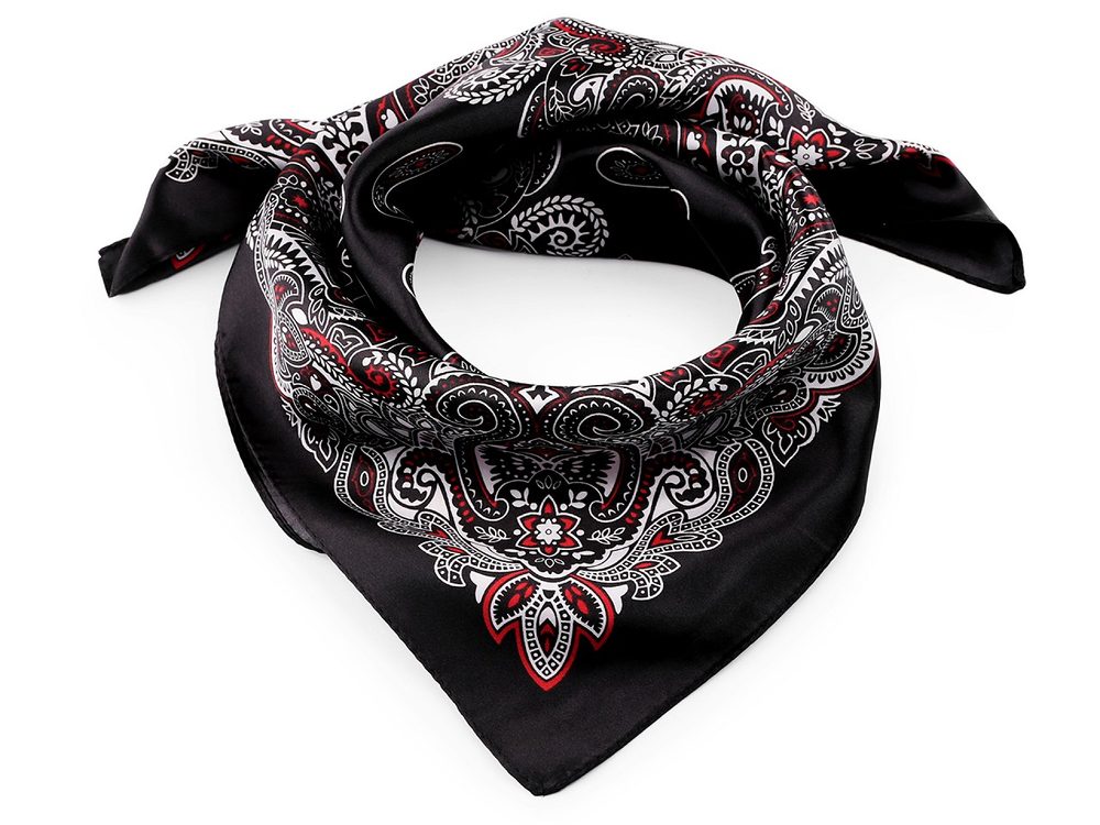 Saténový šátek paisley 60x60 cm - 2 černá