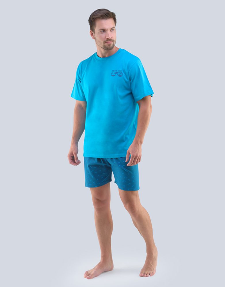 Krátké pánské pyžamo - tm. tyrkysová petrolejová - XL