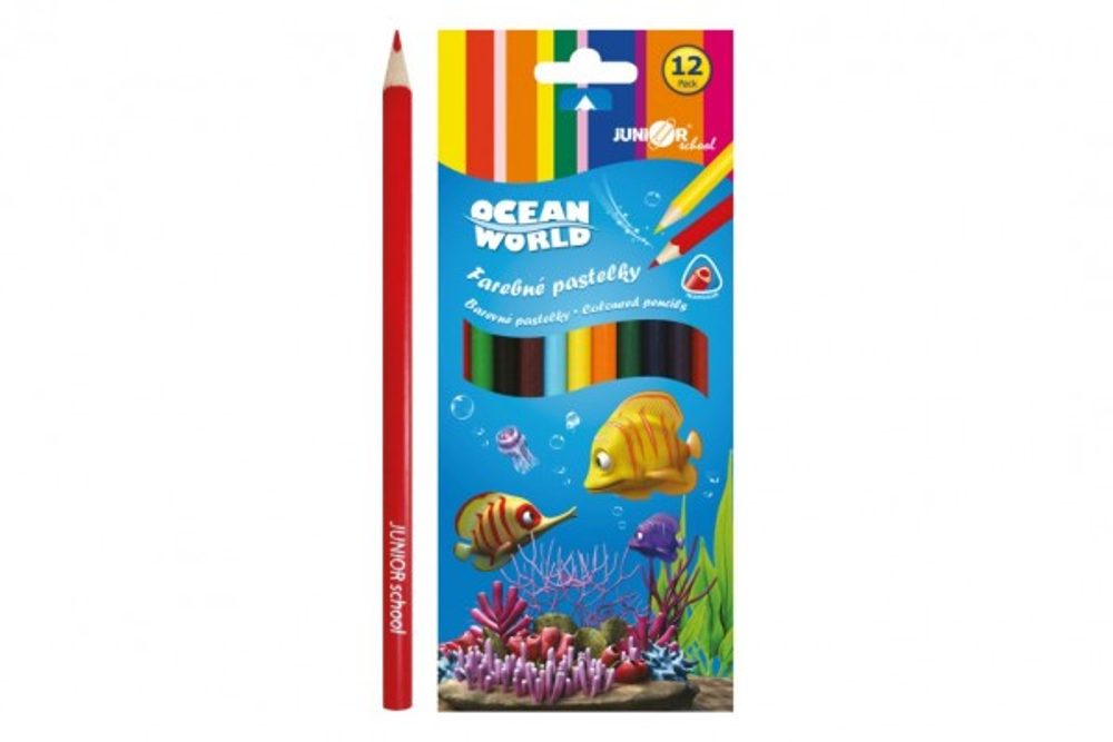Pastelky barevné dřevo Ocean World trojhranné 12 ks v krabičce