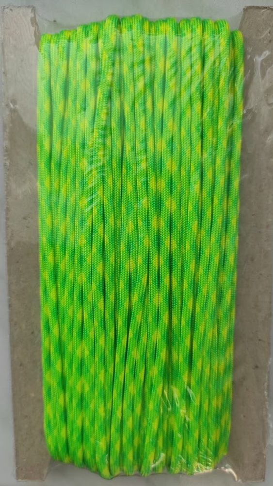 Padáková šňůra PARACORD žluto - zelená neon 25m