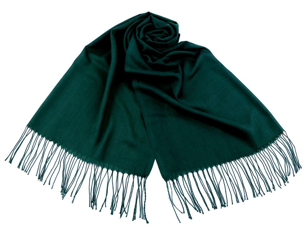 Šátek / šála jednobarevná s třásněmi 70x165 cm - 8 zelená tmavá