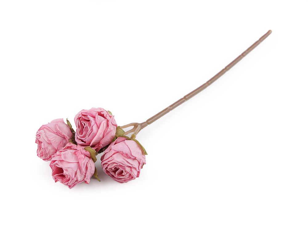 Umělá růže vintage - 4 růžová střední