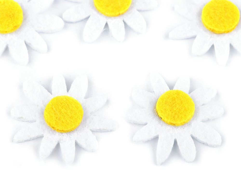Filcový květ Ø30 mm slunečnice, kopretina 5 kusů - 1 bílá