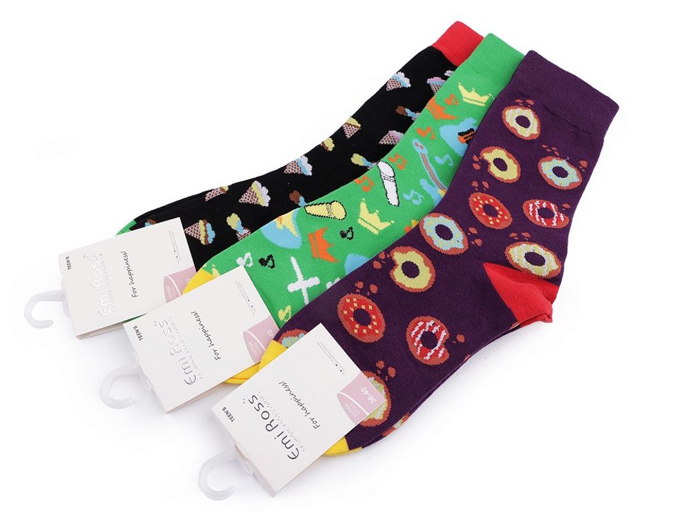 Dámské / dívčí bavlněné ponožky vysoké, s obrázky - mix variant (vel. 36-40)