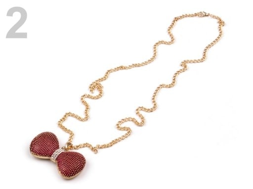 Kovový náhrdelník s mašličkou - 2 červená jahoda
