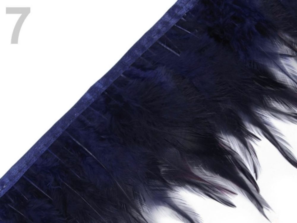 Prýmek - kohoutí peří šíře 12 cm METRÁŽ - 7 modrá temná