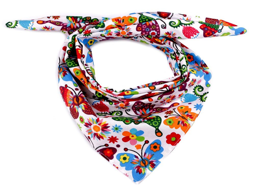 Bavlněný šátek motýl 65x65 cm - 5 (55x55 cm) bílá