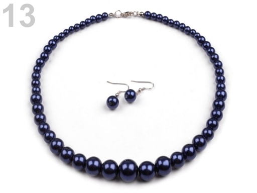 Náhrdelník a náušnice z voskovaných perel - 13 modrá pařížská