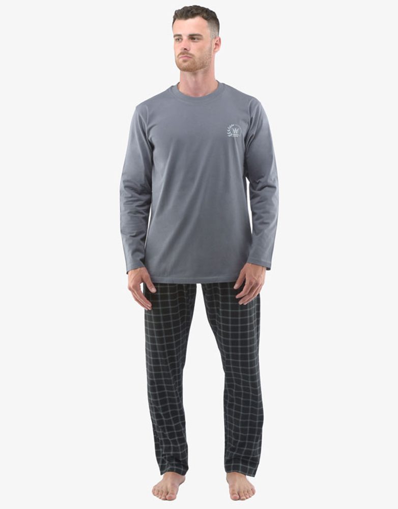 Dlouhé pánské pyžamo - šedá černá - M