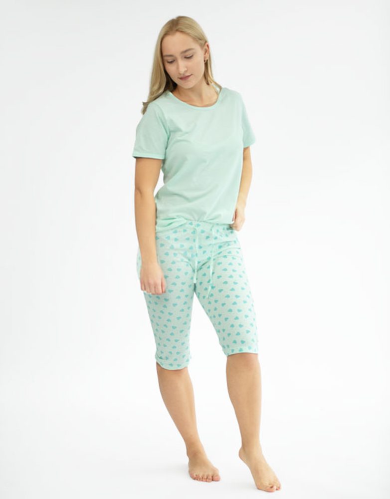 GINA dámské pyžamo ¾ dámské, 3/4 kalhoty, šité, s potiskem Pyžama 2022 19140P - aqua akvamarín - L
