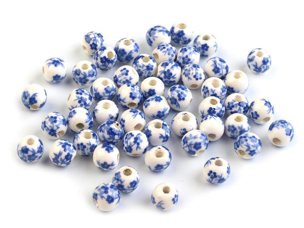 Porcelánové korálky s květy Ø6 mm 10ks - 11 modrá safírová