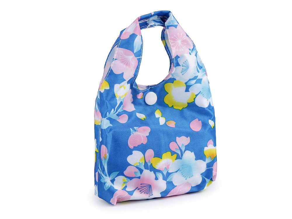Skládací nákupní taška 35x35 cm pevná - 14 modrá květy