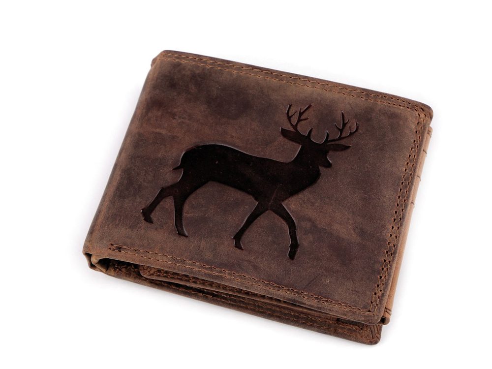 Pánská kožená Peněženka - 9,5x12 cm - Pro Myslivce, Rybáře, Motorkáře - 17 hnědá jelen