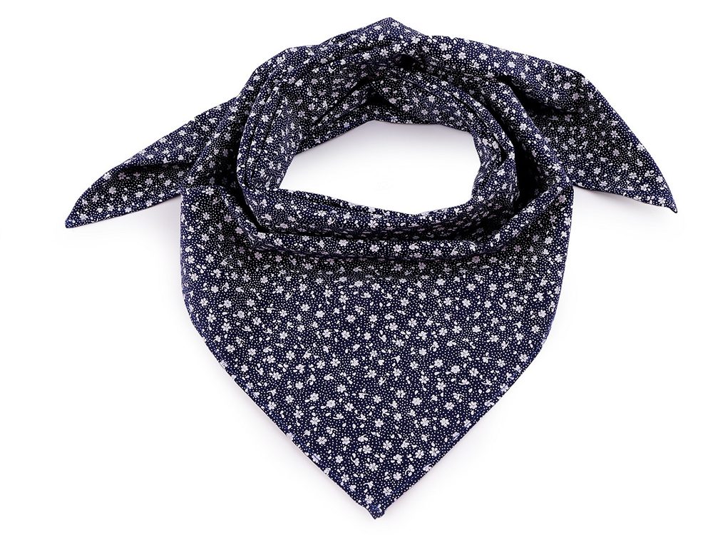 Bavlněný šátek s květy 65x65 cm - 21 (bsp145) modrá berlínská bílá