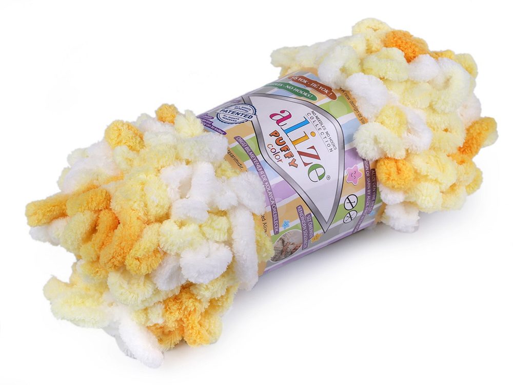 Pletací příze Alize Puffy color 100 g - 8 (5921) žlutá