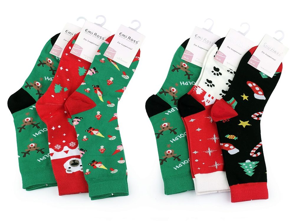 Dámské bavlněné ponožky vysoké, vánoční 3 PÁRY - (vel. 39-43) mix náhodných variant
