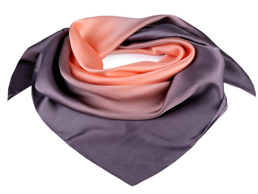 Saténový šátek duha 90x90 cm - 2 meruňková šedá