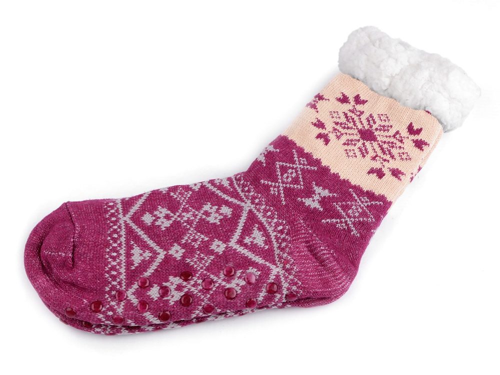 Ponožky zimní s protiskluzem, dlouhé - 14 (vel. 35-38) fialovorůžová