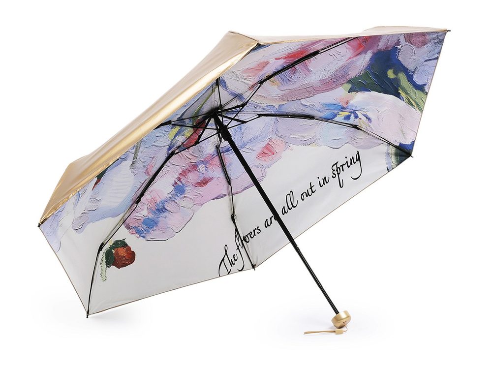 Dámský mini skládací deštník metalický, uvnitř zdobený - 1 krémová nejsvět. zlatá