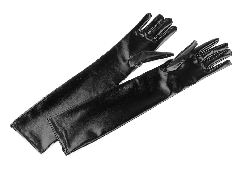 Dlouhé společenské rukavice imitace latexu - černá