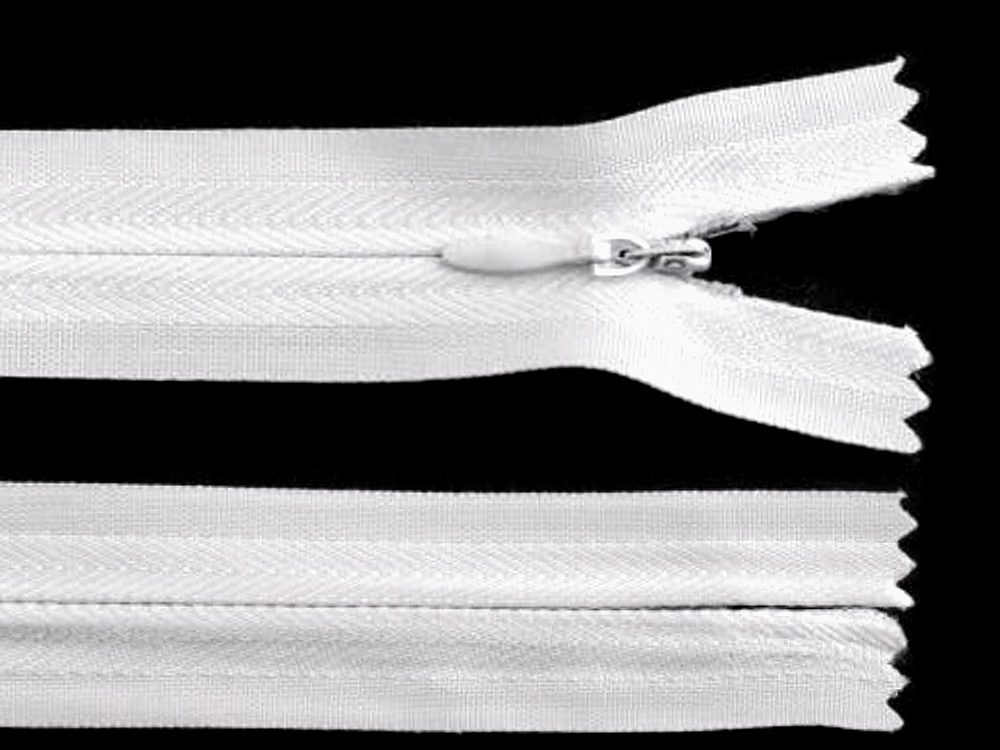 Zip skrytý nedělitelný 3 mm délka 22 cm - 101 bílá