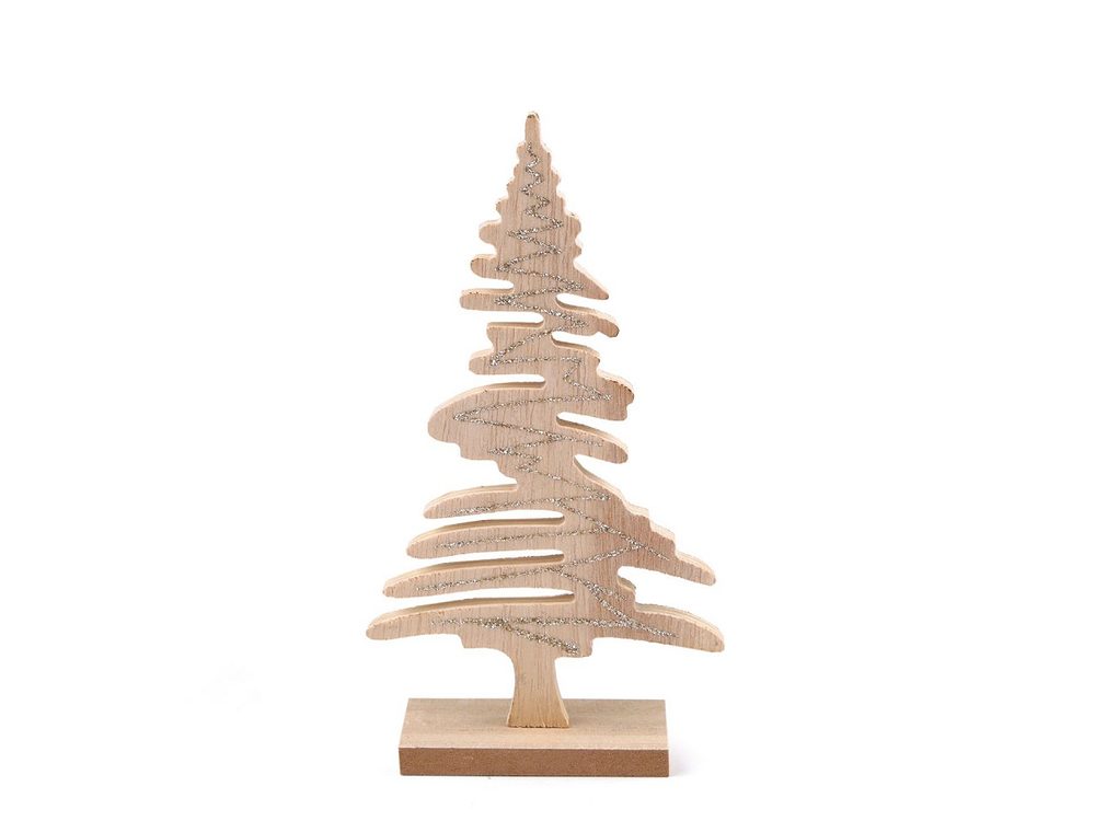 Dřevěný vánoční stromeček s glitry - přírodní zlatá